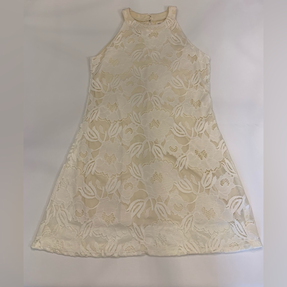 Millibon medium creme floral dress, sleeveless (bin P)